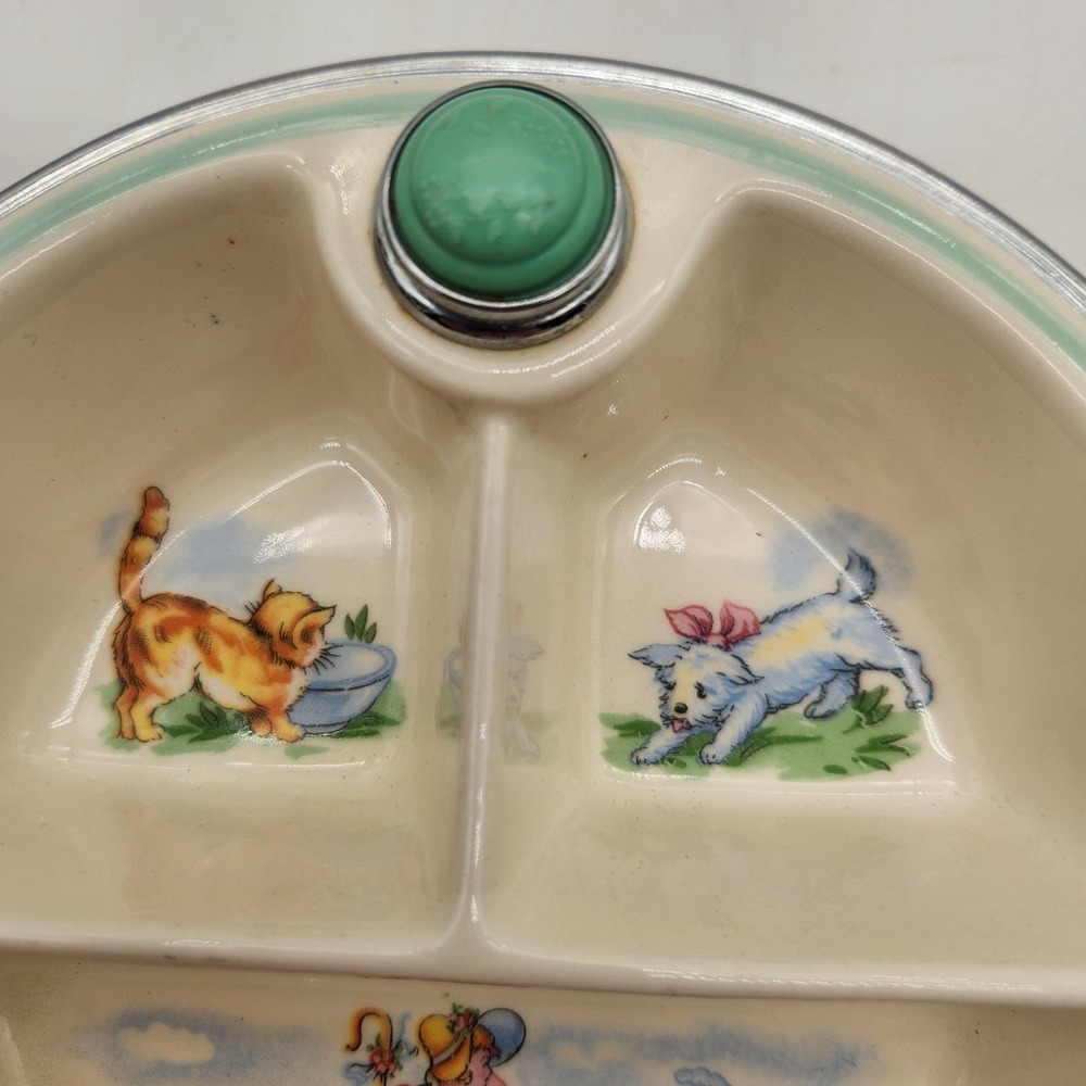 Vintage 1944 Bartsch Co Little BoPeep Baby Warming Plate Divided Bakelite Chrome - Picture 3 of 6